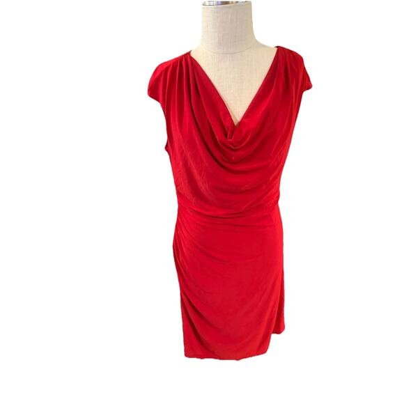 NWT Dressbarn Sheath Dress Womens Size 14 Red Sleeveless Cowl Neck Ruched Waist - Picture 7 of 9